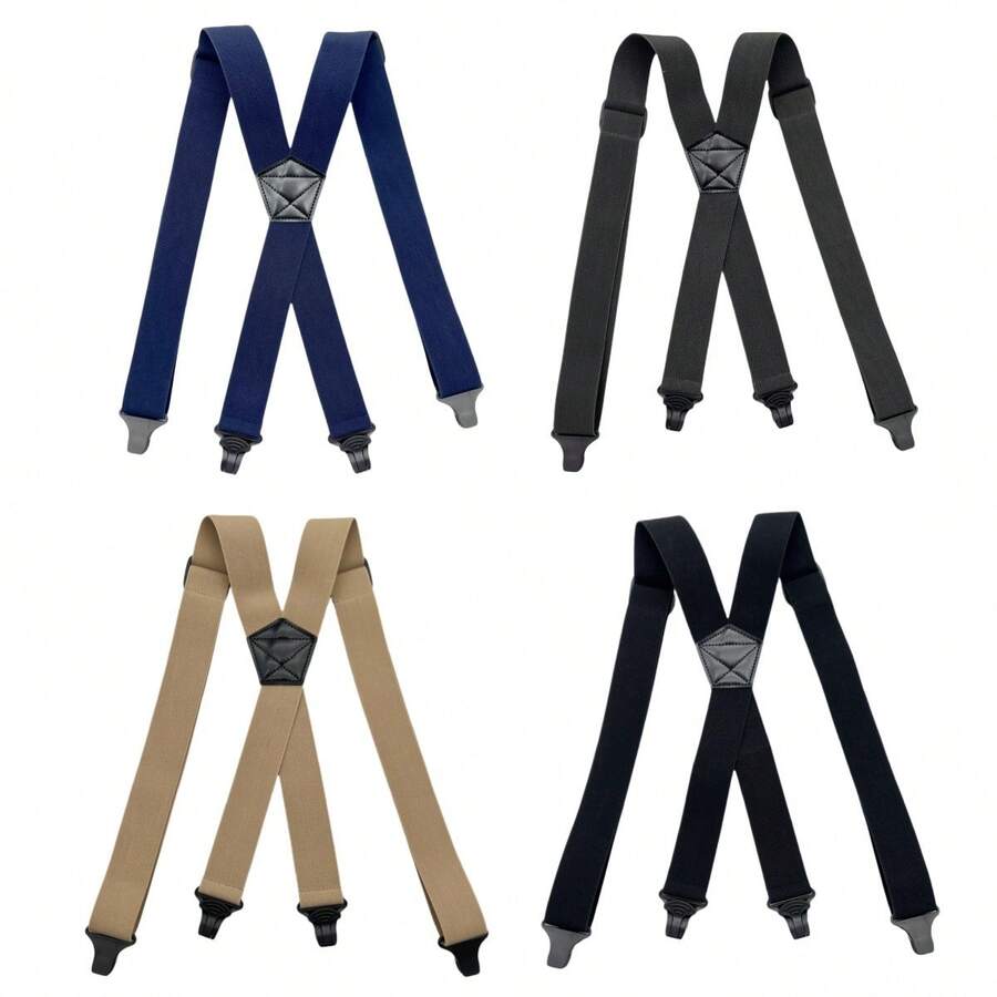3.8cm Men's Suspender Clips Plain Elastic Suspenders Business Dress Pants Shirt Butterfly Clips Shoulder Straps Suspender Gift For Boyfriend - Màu xanh nước biển - Xem 1