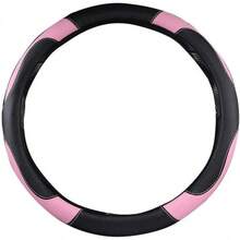 ISTN - Funda para volante de coche de 38 de cuero sintético transpirable para hombre estilo deportivo con color de contraste - Rosa - Ver 6
