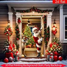 1 Bandera de puerta navideña plana 2D con 2 diseños de Papá Noel y renos, de diseño dinámico, de poliéster duradero para decoración de puerta interior y exterior en Navidad, Año Nuevo y festivales, cortina de puerta navideña