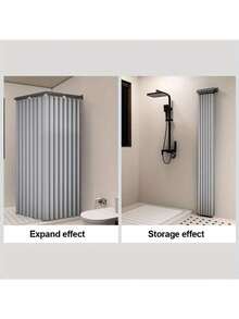 Modern Foldable Shower Curtain - Wet/Dry Separation, Polyester Material, Striped Design With Hooks And Storage Strap, Suitable For Home And Hotel Use All Year Round Bathroom Decor, Shower Curtain, Multifunctional Partition, Modern Style, Easy Maintenance (Folding Rod Not Included)Christmas Decor