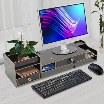YUNRUX Black Desktop Monitor Stand, Monitor Riser, Computer Monitor Booster Stand, For Holding Computers, Laptops, Books, Utensils, Mice, Printers, Folders, Potted Plants, Etc.