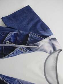 Áo thun ngắn tay nữ cỡ lớn chất liệu denim tổng hợp [Họa tiết denim/Họa tiết denim tổng hợp] Thanh lịch, phong cách thường ngày, thích hợp cho kỳ nghỉ - Màu xanh lam - Xem 8