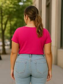 PLUS SIZE BLOUSE PLAIN CASUAL MODERN BASIC CURRENT CONTEMPORARY VISCOLYCRA - Rosa Fucsia - Ver 2