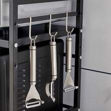 Mueble de cocina, soporte para microondas de 2 niveles, extensible en altura y anchura, con 6 ganchos, perfecto para colgar tus utensilios de cocina, color blanco/negro