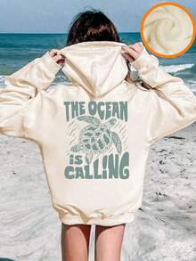 Teenage Girl Graphic Print Thermal Lined Hoodie Sweatshirt, Warm & Comfortable For Autumn/Winter