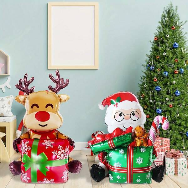 3D Christmas Reindeer, Santa Claus Balloon - Christmas Party Decorations, Indoor/Outdoor Decor For Porch, Christmas Party To Create A Festive Atmosphere, Family Gathering
