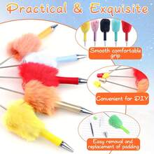 40 Pcs Multicolor Plush Beadable Pen Set - Includes 20 Ballpoint Pens & 20 Pen Bags, Retractable Diamond Bead Pens, Plastic Bling Shaft With Black Ink For DIY Party Office Use - 混合色 - 查看 6