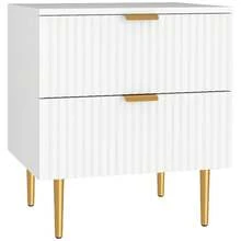 HOMCOM Nightstand, Bedside Table With 2 Drawers, Side End Table With Metal Legs For Bedroom, White - 白色 - 查看 9
