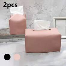 مجموعة صندوق مناديل من الجلد الصناعي (بي يو) 2 قطعة، غطاء صندوق مناديل مربع متين ومقاوم للماء وقابل للطي، حقيبة مناديل ورقية لغرفة المعيشة والمطبخ والنوم والحمام، تصميم بسيط للمكتب المنزلي والفندق وديكور السيارة