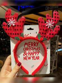 New Christmas Reindeer Antlers Headband With Cute Animal Elements - Holiday Hair Accessories, Fashionable Dress Up Headbands, Great For Gift Giving - Single Pack, Women's Cute Antlers Headband, Polyester Christmas Party Hair Accessories Headband