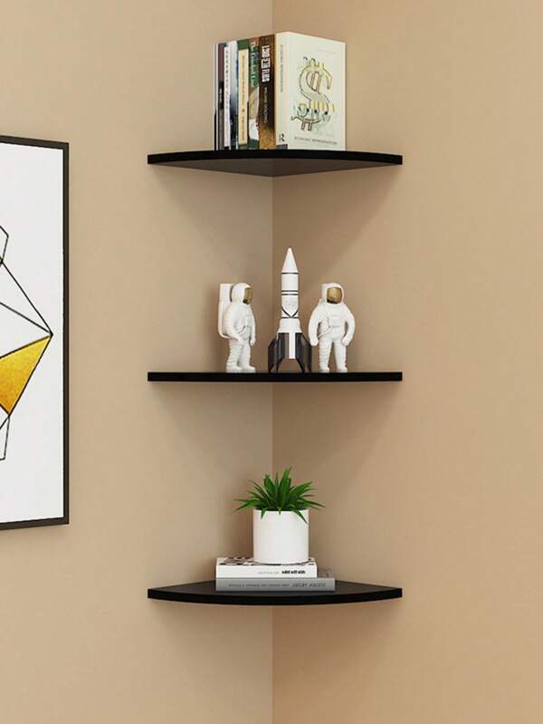 1/3pcs Floating Corner Wall Shelves, Corner Shelves, Shelf Units And Storage, Rustic Wood Wall Mounted Display Racks For Living Room, Bedroom, Bathroom, Kitchen, Home Office Decor, Space Saving Round Design For Home And Garage Storage And Organization