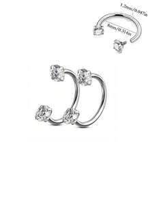 2 Pieces Of C-Shaped Nose Ring Stainless Steel Perforated Jewelry, Suitable For Various Wearing, Earrings, Lip Rings, Nose Rings, Jewelry For Birthday Gifts