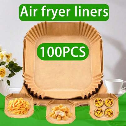 50/100 Pack Disposable Air Fryer Liners For /Instant Pot | Square & Round 6.3"(16cm) Pre-Cut Baking Sheets | Oven & Microwave Friendly Parchment Paper | Grill/Roast Use | No Clean Kitchen Hack |Home & Commercial Use
