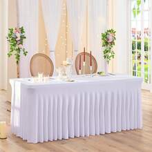 1 pieza Mantel de mesa de tela de espándex blanco, resistente a las arrugas y lavable, se ajusta a mesas de comedor rectangulares, funda elástica para mesa de patio, adecuada para bodas, banquetes, fiestas, estilo Ins de lujo, mantel elástico blanco para hotel, banquete, cumpleaños, conferencia