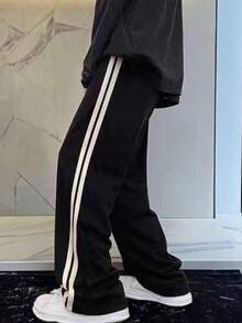 Casual Loose Wide Leg Pants, Side Stripe Design Relaxed Trousers