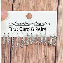 6 件/24 件优雅复古别致人造珍珠心形几何编织宽金属 C 形环状耳环多件套，适合节日、派对、约会、日常佩戴的礼物 - 銀色 - 查看 8