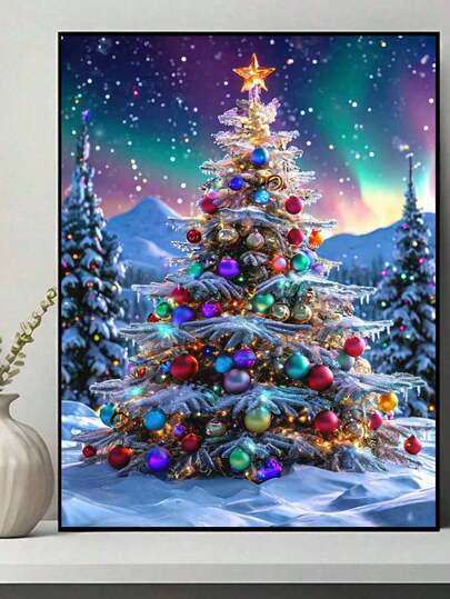 Aurora Christmas Tree 5D DIY Diamond Painting Kit, Adult Beginner 5D Full Round Diamond Diamond Embroidery Crystal Mosaic Handicraft, Suitable For Home Wall Decoration, Thanksgiving Christmas Gift For Family And Friends