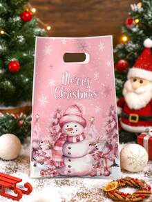 50 piezas Bolsas de regalo de Navidad, bolsas de plástico con diseño de Papá Noel y muñeco de nieve en color rosa, bolsas de fiesta y decoración navideña, suministros para fiestas de Navidad, bolsas de regalo pequeñas, bolsas de envoltura de regalos de Navidad, perfectas para regalos pequeños