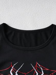 2 Stücke Mädchen Halloween Muster Langarm Strick-Jumpsuit mit Knopfleiste oben und Cargohose, Herbst