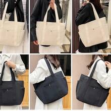 1 Piece, Large Capacity, Durable, Spacious, Commuting, Zipper Closure, Canvas Material, College Style, Beige/Black Two-Color, Square, Zipper Closure, Adjustable Shoulder Strap, Commuter Storage, Anti-Theft And Durable, Workplace Commuter Shoulder Bag