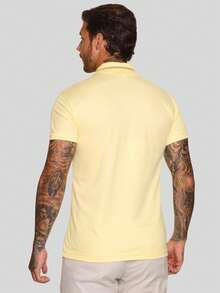 MEN'S POLO COLLAR SHIRT CASUAL BUTTON SLIM T-SHIRT PROMOTION - Yellow - View 3