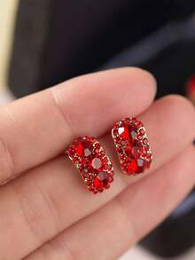 1 Pair Elegant & Sophisticated Stud Earrings, Suitable For Women In Any Occasion - Red - View 1