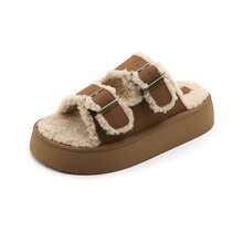 lunryet Women's Fluffy Faux Fur Slippers Comfy Open Toe Two Adjustable Band Slides With Fleece Lining And Rubber Sole Home Shoes PLUSH-1 - Lạc đà - Xem 13