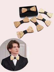 1pc Wooden Geometric Pattern Bowknot For Men, Suitable For Holidays, Parties And Events