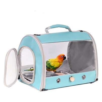 Long Tail Portable Travel Cage With Metal Tray Soft Mat And Wooden Standing Perch, Hands Free Lightweight2 Windows Carry Bag For Parakeet Budgies Cockatiel Transport To Vet