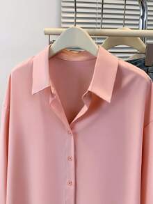 Women's Minimalist Casual Shirt Solid Button Down Long Sleeve Shirt Collar Elegant Top For Spring Fall Winter