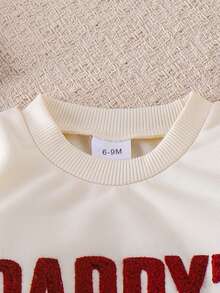 2pcs Baby Girls Casual Minimalist "DADDY'S GIRL" Letter Embroidered Sweatshirt And Leggings Set, Spring/Autumn - Red - View 4