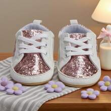 Baby Girl Sneakers Infant All Season Shoes - Contrast Color Sequins Shoelace Soft Sole Non-Slip Infant First Walking Shoes For Spring  Fall - 5107 Pink - View 9