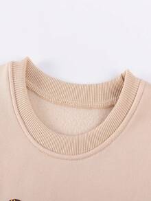 可爱风格女孩冬季服装，亮片心形运动衫+卷边裤，舒适又吸睛 - 杏色 - 查看 4