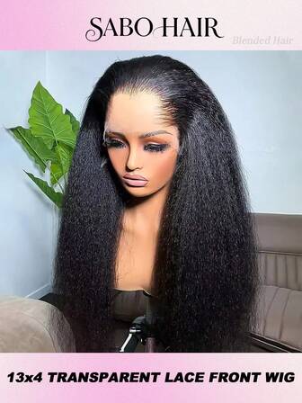 Yaki 直发人发混合假发 13x4 蕾丝前片无胶混合假发 预漂白隐形结 180% 密度 戴上后告别结头 无需胶水 18 英寸 Yaki 直发假发