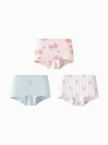 Balabala 女童棉质抗菌内裤三条装平角内裤 - 白藍色調 - 查看 1