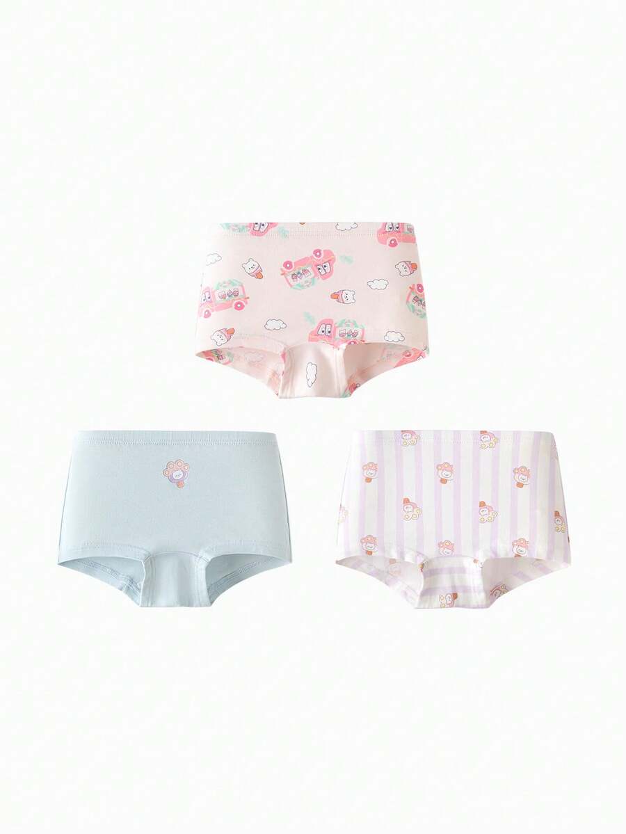 Balabala 女童棉质抗菌内裤三条装平角内裤 - 白藍色調 - 查看 1