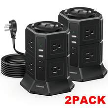 Ultra Flat Plug Surge Protector Power Strip Tower, 8 AC Outlets 4 USB Charger Ports(2 Type-C),NVEESHOX 6.5 Ft Flat Ultra Flat Extension Cord, Compact Desk Charging Station For Office, School, Dorm - 美規B型插(110-127V) - 查看 11