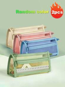 1个透明大容量学生文具笔袋，时尚简约设计，考试笔袋，透明网眼笔袋，简约学生文具包，适用于大学入学考试、学习办公用品、学校用品、返校季 - 彩色 - 查看 14