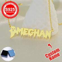 1pc S925 Sterling Silver Custom Gothic Name Necklace With Halloween Motifs - Personalized Jewelry For Friends, Goth Enthusiasts & Self - Perfect For Halloween Parties, Daily Edgy Looks & Festive Gifting Occasions