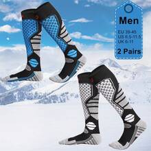 1 Pair/2 Pairs Unisex Thick Thermal Ski Socks, Breathable & Warm, Suitable For Winter Skiing, Ice Skating, Hiking And Other Outdoor Sports