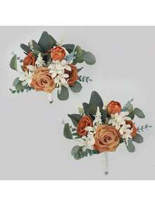 1pc Wedding Bouquets Roses Artificial Flowers Bouquets Fall Wedding Decor Bride Burnt Orange Bridal Bouquet For Wedding Terracotta Bouquets Wedding Ceremony Proposal,Rose Wedding Boutonniere,Fake Silk Rose Flowers Bouquet For Wedding Party Office Home Decor Crafts