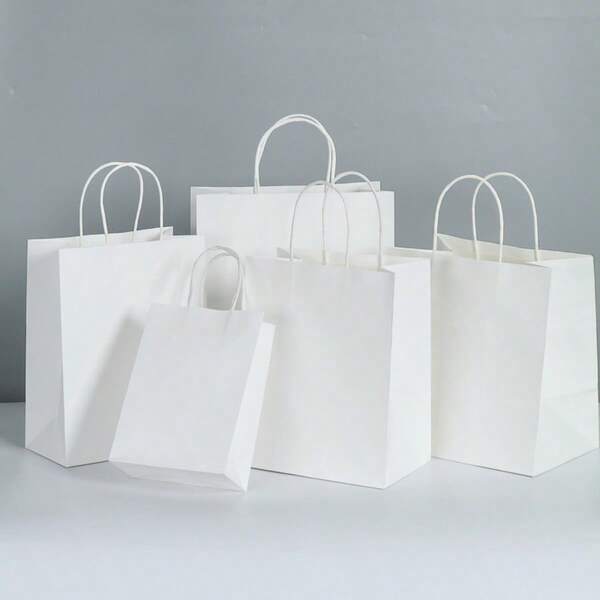 20pcs White Kraft Paper Bags With Handles-100% Takeaway Bags For Businesses, Retail, Grocery, BoutiqueSupplies, Parcel, Packaging, And Home Kitchen Ltems - Durable