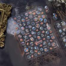 1pc Cartoon Colorful Goldfish Bubble Nail Stickers, Colorful Bubble Iridescent Shell Design, Self-Adhesive 5D Embossed Laser Flashing Stickers, Suitable For Home And Nail Salon, DIY Nail Supplies For Women And, Holiday Gift - 橘色 - 查看 5