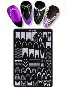 Płytka do stemplowania paznokci z koronkową krawędzią i francuskim wzorem, kokardka ze wstążki, szablon do paznokci, wielokrotnego użytku, szablon do transferu wzorów, narzędzie do zdobienia paznokci w salonie, akcesoria do paznokci DIY