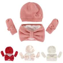 Baby Bow Beanie Fall Winter Toddler Knit Hat Scarf Glove Set Pompom Beanie Hat Fleece Neck Warmer