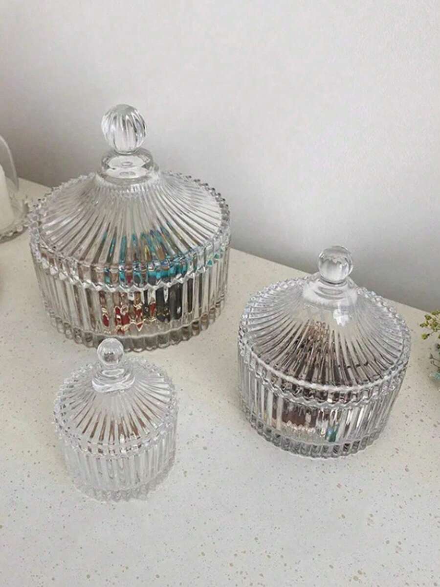 Transparent Glass Candy Jar, Storage Jar, Wedding Candy Jar, Wax Glass Jar With Lid, Glass Vessel, Christmas Gift - Clear - View 1