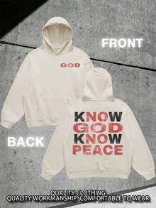 Men's Fall Sweater, Graphic Sweater With Print Know God Know Peace, Christian, Streetwear Y2K Style, Unisex, Perfect For Fall Fashion, Cozy And Warm For Holiday Travel! - Màu be - Xem 1