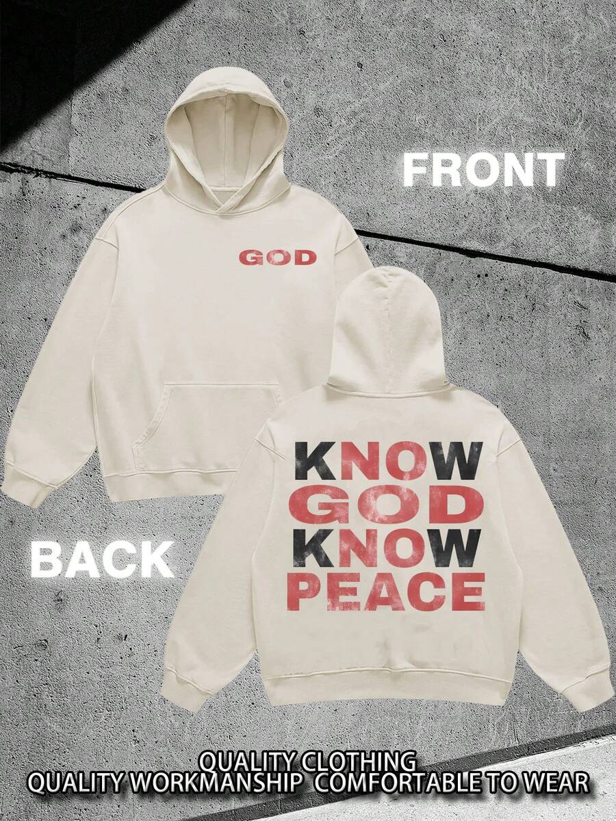 Men's Fall Sweater, Graphic Sweater With Print Know God Know Peace, Christian, Streetwear Y2K Style, Unisex, Perfect For Fall Fashion, Cozy And Warm For Holiday Travel! - Màu be - Xem 1