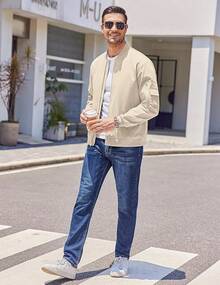 - chamarra ligera para hombre, estilo casual, rompevientos con cierre, para exteriores - Caqui claro - Ver 5