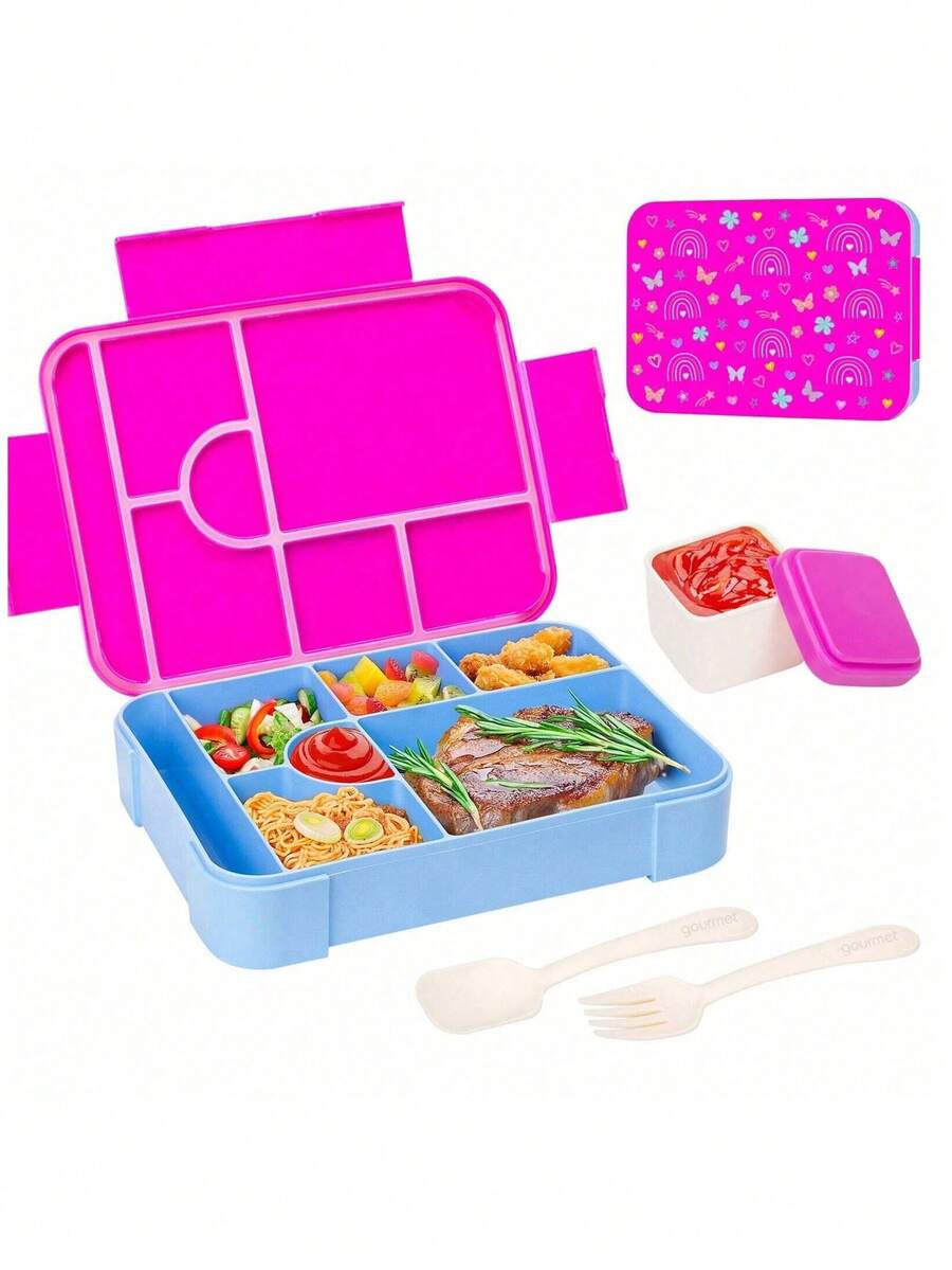 1 cutie Bento sigilată portabilă, cutie pentru fructe, cutie pentru salată, cutie de prânz pentru cuptorul cu microunde pentru serviciu, cutie de prânz la pachet, cutie de prânz de mare capacitate cu furculiță și lingură, cutie pătrată divizată pentru legume
